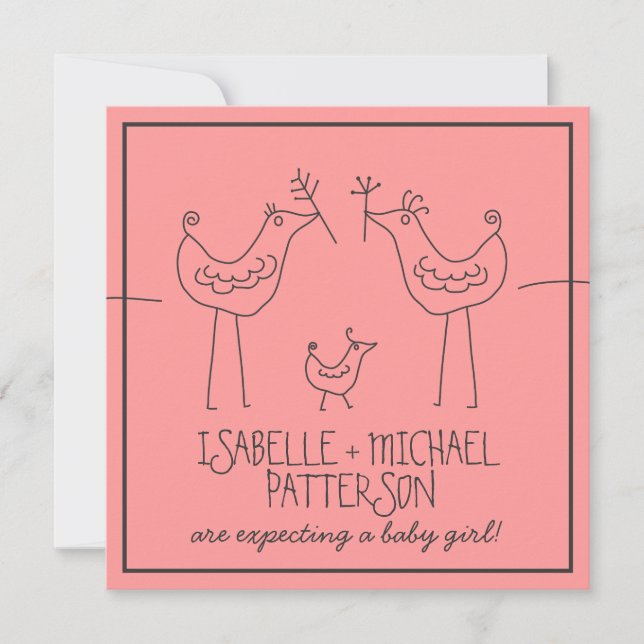 Funky Birds Modern Family Couples Baby Shower Invitation (Front)