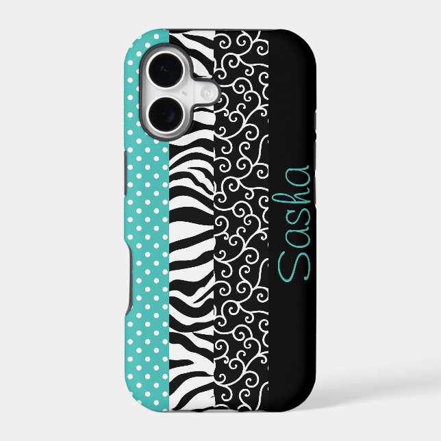 Funky Black and Blue Patterns Personalized Iphone Case (Back)