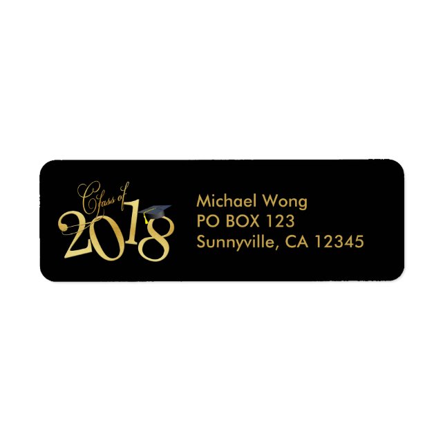 Funky Black and Gold Class of 2018 Graduation Label (Front)