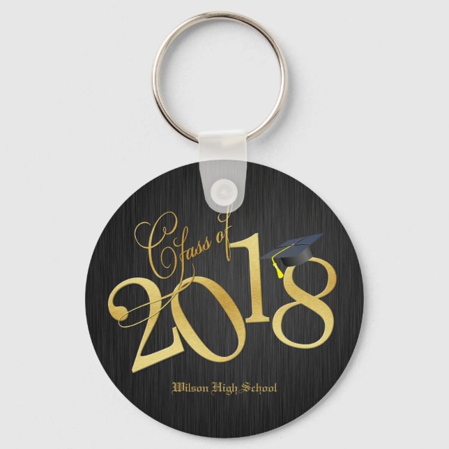 Funky Black and Gold Class of 2018 Graduations Keychain (Front)