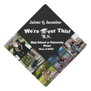 Funky Black and White 5 Photo Funny Quote Graduation Cap Topper