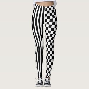 Funky Black And White Checkered Flag Pattern Leggings