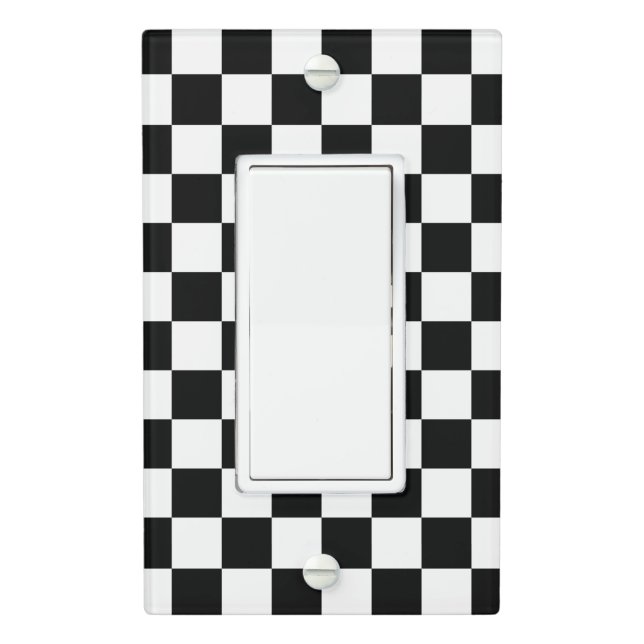 Funky Black And White Checkered Flag Pattern Light Switch Cover (In Situ)