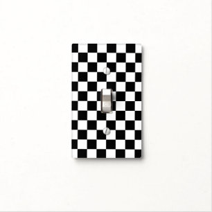 Funky Black And White Checkered Flag Pattern Light Switch Cover