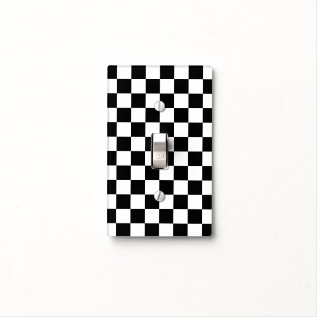 Funky Black And White Checkered Flag Pattern Light Switch Cover (In Situ)