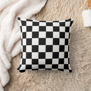 Funky Black And White Checkered Flag Pattern Throw Pillow