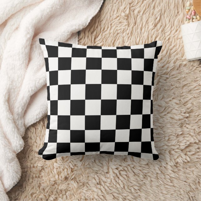 Funky Black And White Checkered Flag Pattern Throw Pillow (Blanket)