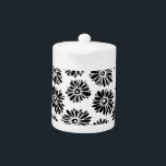 Funky Black and white floral Teapot<br><div class="desc">Cute pattern with flowers,  modern,  elegant,  trendy and girly.</div>