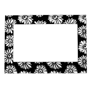 Funky Black and white flowers Magnetic Frame