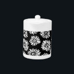 Funky Black and white flowers Teapot<br><div class="desc">Cute pattern with flowers,  modern,  elegant,  trendy and girly.</div>