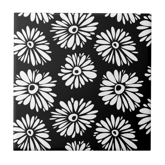 Funky Black and white flowers Tile