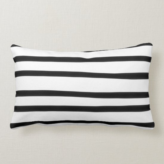 Funky Black and White Stripe Abstract Hand Drawn Lumbar Pillow