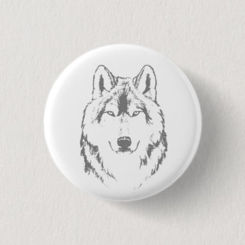 Funky Black And White Wolf Face Head Sketch Button