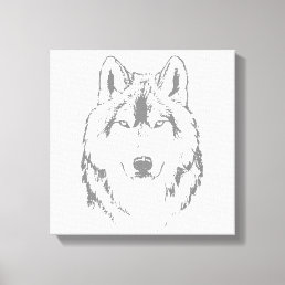 Funky Black And White Wolf Face Head Sketch Canvas Print
