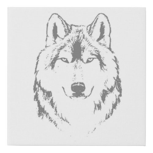 Funky Black And White Wolf Face Head Sketch Faux Canvas Print