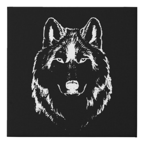 Funky Black And White Wolf Face Head Sketch Faux Canvas Print