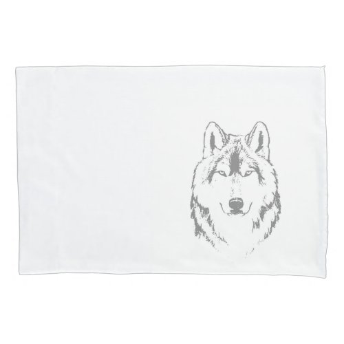 Funky Black And White Wolf Face Head Sketch Pillow Case