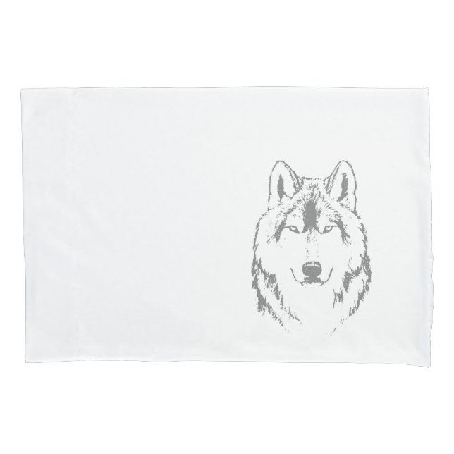 Funky Black And White Wolf Face Head Sketch Pillow Case (Front)