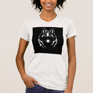 Funky Black And White Wolf Face Head Sketch T-Shirt