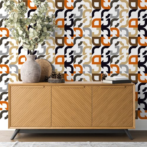 Funky Black Brown Beige Orange Retro Art Pattern Wallpaper