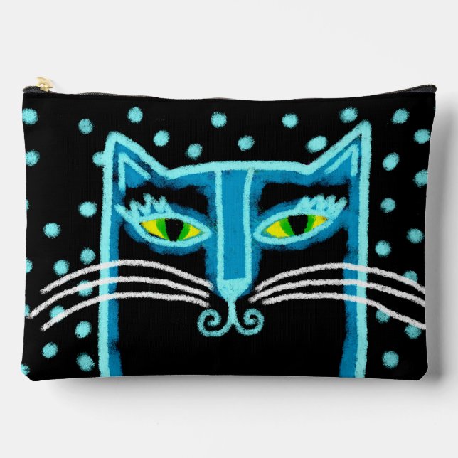 Funky Black Cat Abstract Painting Accessory Pouch (Front)