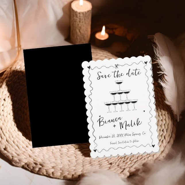 Funky Black Handwritten Champagne Tower Wedding  Save The Date (Creator Uploaded)