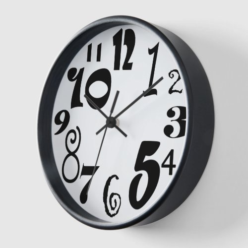 Funky black numbers on white wall clock