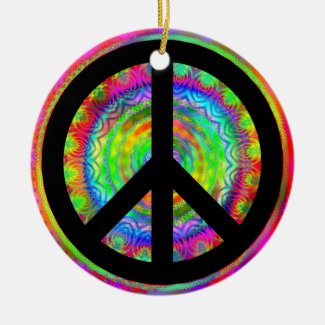 Funky Black Peace Sign Ceramic Ornament