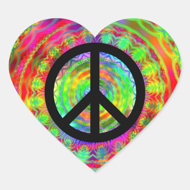 Funky Black Peace Sign Heart Sticker (Front)