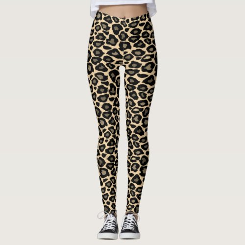 Funky Black  Tan Leopard Print Leggings
