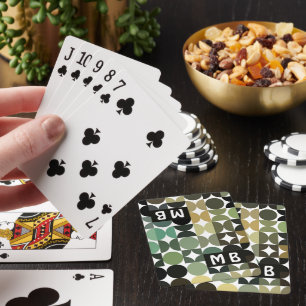 Funky Black Teal Green Gray Circles Art Pattern Poker Cards