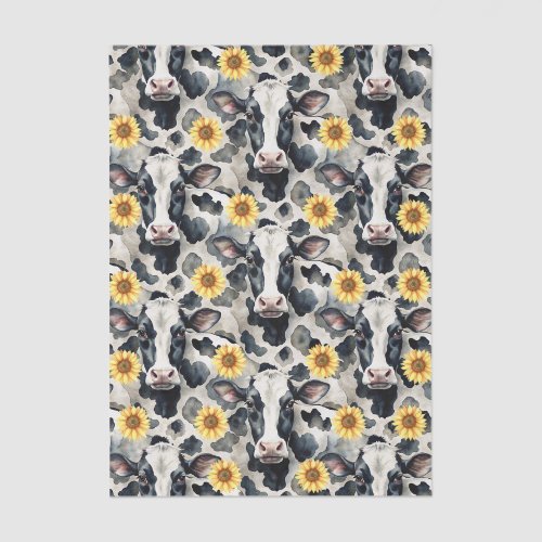 Funky Black &amp; White Cow &amp; Sunflowers Tissue Paper