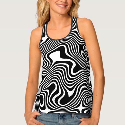 Funky BlackWhite Crooked Winding Graphic Stripes  Tank Top