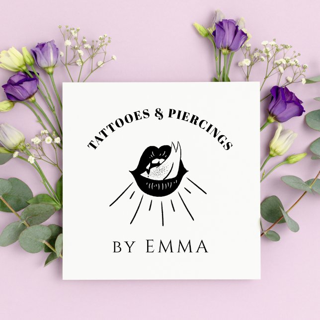 Funky Black & White Fire Flame Lips Tattoo Artist  Square Business Card (Creator Uploaded)