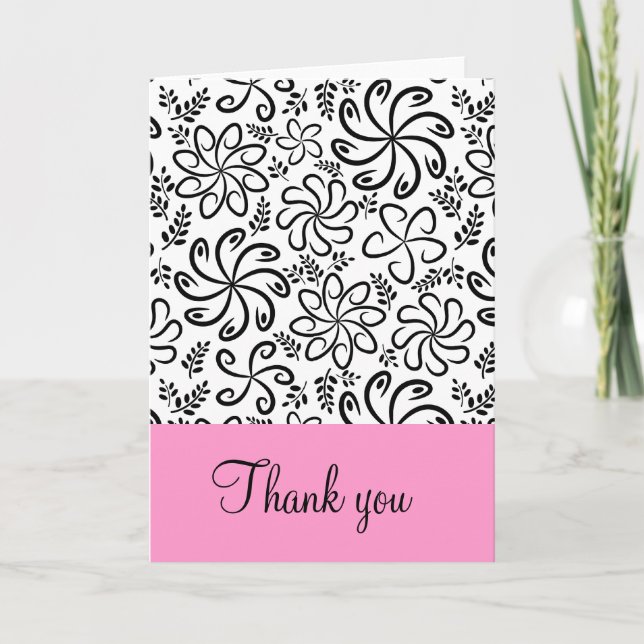 Funky black white flowers Thank You Card (Front)