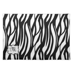 Funky Black / White Monogram Zebra Fabric Placemat