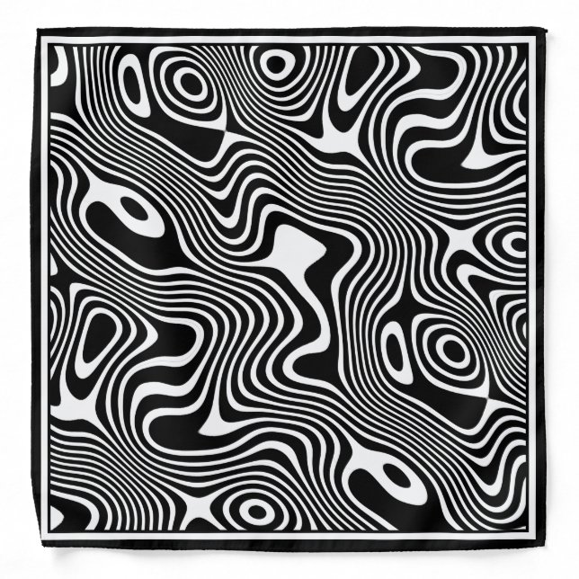 Funky Black/White Quirky Winding Graphic Stripes  Bandana (Front)