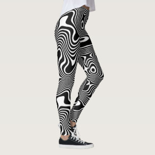 Funky Black/White Swirling Winding Stripes Pattern Leggings