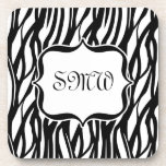 Funky Black/White Zebra Monogram Beverage Coaster