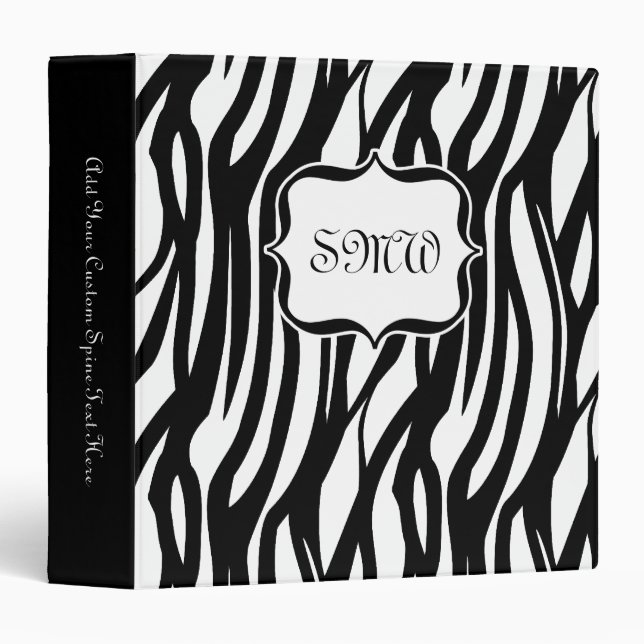 Funky Black/White Zebra Monogram Binder (Front/Spine)