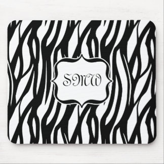 Funky Black/White Zebra Monogram Mouse Pad