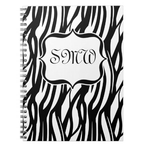 Funky BlackWhite Zebra Monogram Notebook