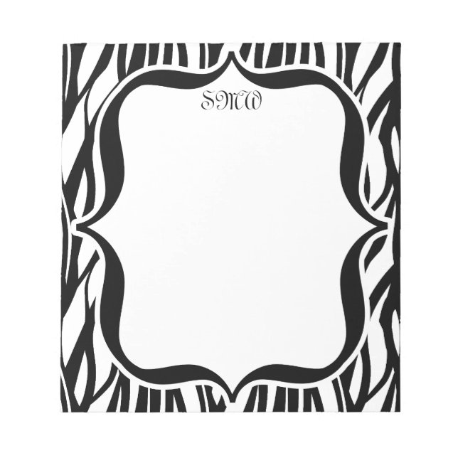 Funky Black/White Zebra Monogram Notepad (Front)