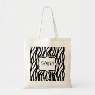 Funky Black/White Zebra Monogram Tote Bag