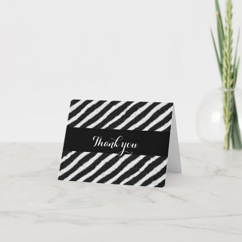 Funky Black White Zebra Stripes Thank You Card