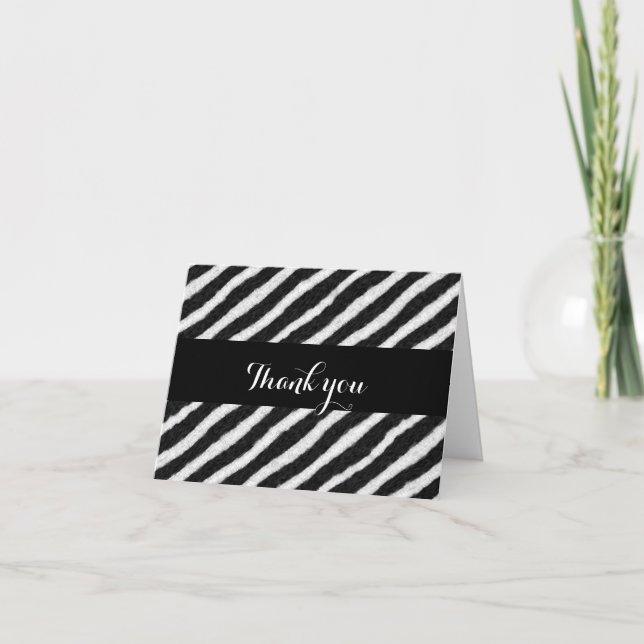 Funky Black White Zebra Stripes Thank You Card (Front)
