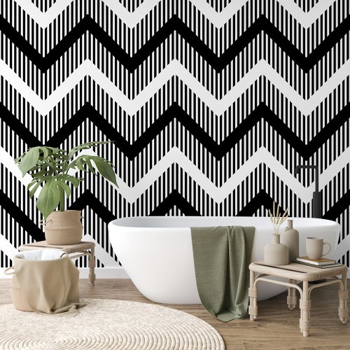 Funky Black White Zigzag Waves Lines Stripes Art Wallpaper