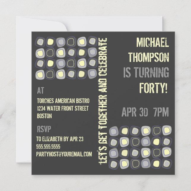 Funky Blocks Adult Birthday Party Invitation (Front)