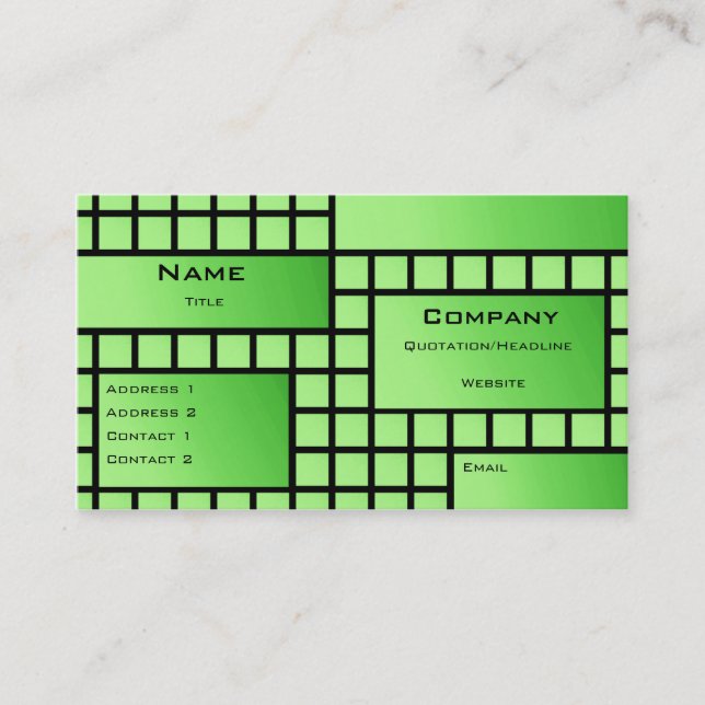 Funky Blocks Business Card, Bright Green Card (Front)
