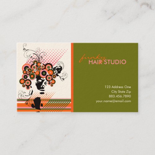 Funky Bloom Hair Floral Mod Circles Retro Abstract Business Card Template